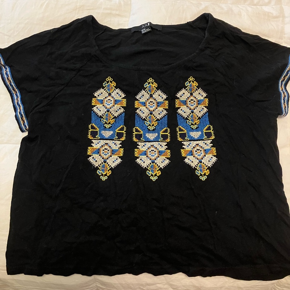 Womens Aztec embroidered western F21 crop shirt M